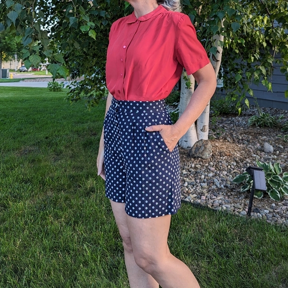 1990's 90's POLKA DOT SHORTS retro dressy S - Picture 4 of 10